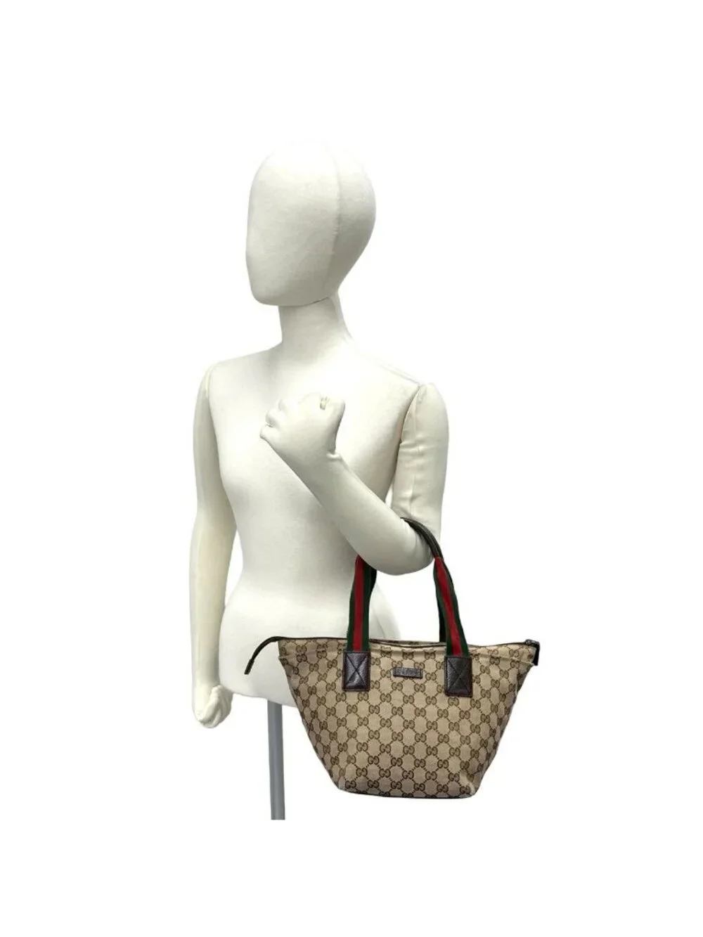Gucci Sherry Line GG Logo Pattern Canvas Leather Handbag Mini Tote Brown